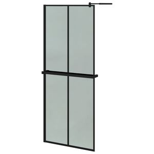 vidaXL Pregrada za tu&scaron; s policom crna 80 x 195 cm s mutnim staklom ESG
