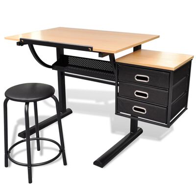 Radni stol s nagibom pločom i stolicom za crtanje