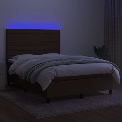 vidaXL Krevet box spring s madracem LED tamnosmeđi 140x190 cm tkanina