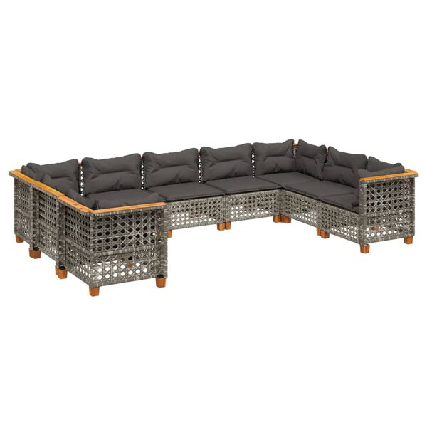 vidaXL 9-dijelni set vrtnih sofa od poliratana s jastucima sivi