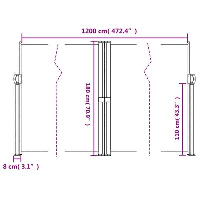 vidaXL Uvlačiva bočna tenda smeđa 180 x 600 cm