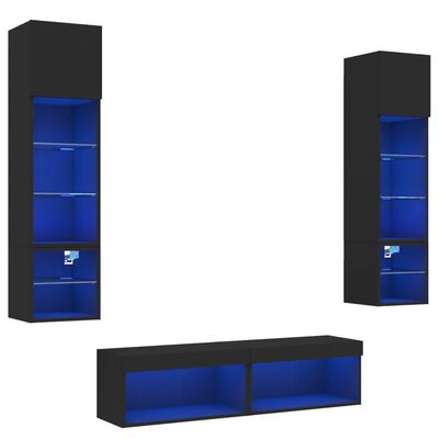 vidaXL 6-dijelni zidni TV elementi s LED svjetlima crni drveni