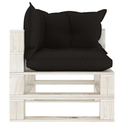 vidaXL Kutna vrtna sofa od paleta s crnim jastucima drvena