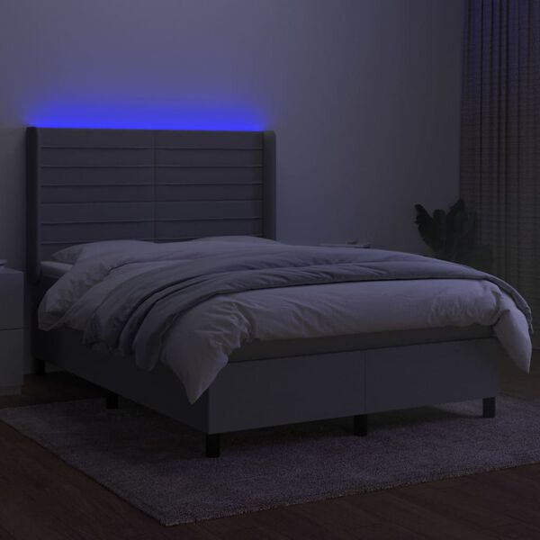 vidaXL Krevet box spring s madracem LED svjetlosivi 140x200 cm tkanina