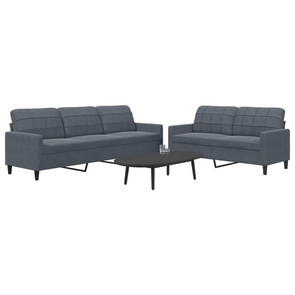 vidaXL 2-dijelni set sofa s jastucima tamnosivi baršunasti