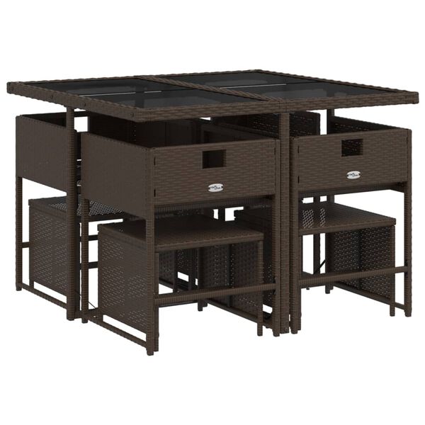 vidaXL 9-dijelni vrtni blagovaonski set s jastucima poliratan smeđi