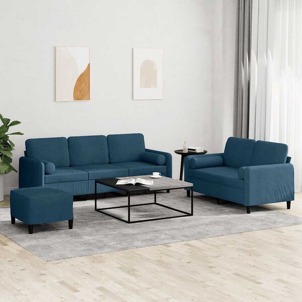vidaXL 3-dijelni set sofa s jastucima plavi bar&scaron;unasti