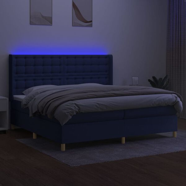 vidaXL Krevet box spring s madracem LED plavi 200x200 cm od tkanine