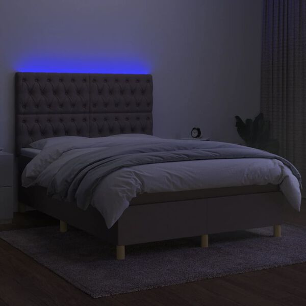 vidaXL Krevet box spring s madracem LED smeđesivi 140x200 cm tkanina