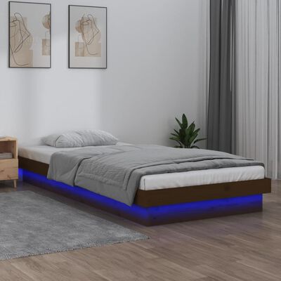 vidaXL LED okvir kreveta boja meda 75 x 190 cm mali od masivnog drva