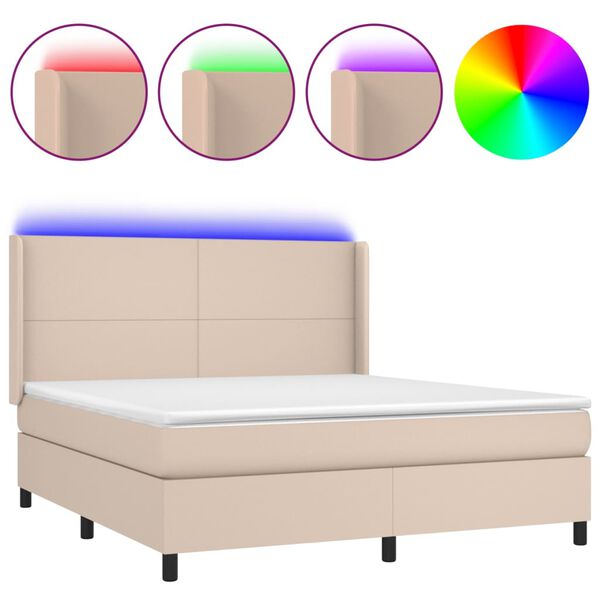 vidaXL Krevet box spring madrac LED cappuccino 180x200cm umjetna koža