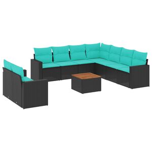 vidaXL 10-dijelni set vrtnih sofa od poliratana s jastucima crni