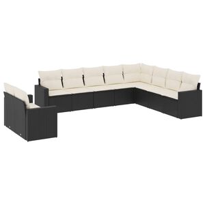 vidaXL 10-dijelni set vrtnih sofa s jastucima crni od poliratana
