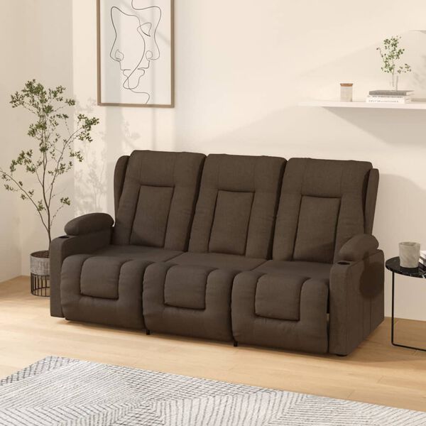 vidaXL Masažni trosjed od tkanine s držačima čaša smeđi