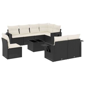 vidaXL 9-dijelni set vrtnih sofa s jastucima crni od poliratana