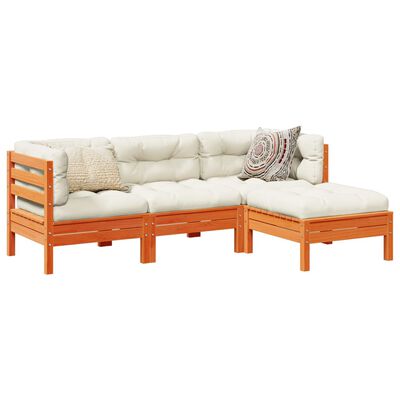 vidaXL 4-dijelni set vrtnih sofa s jastucima voštano smeđi od borovine