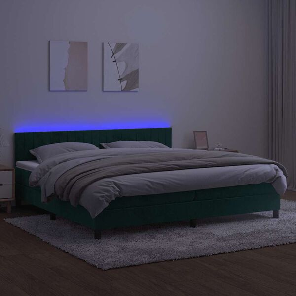 vidaXL Krevet box spring s madracem LED tamnozeleni 200x200 cm bar&scaron;un