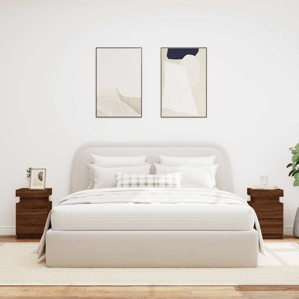 vidaXL Noćni ormarići s LED svjetlima 2 kom boja hrasta 35x39x55 cm