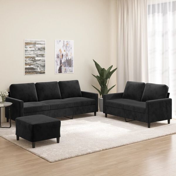 vidaXL 3-dijelni set sofa s jastucima crni bar&scaron;unasti