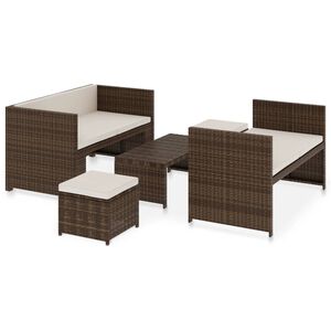 vidaXL 5-dijelna vrtna garnitura od poliratana s jastucima smeđa