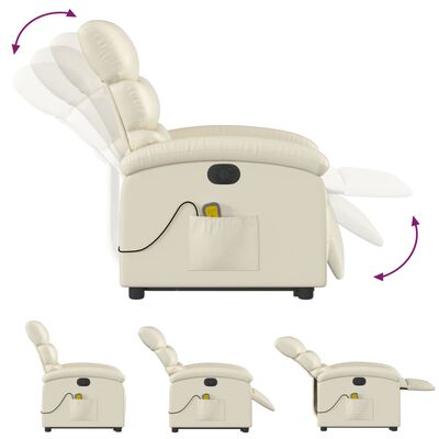 vidaXL Električni masažni naslonjač na podizanje od umjetne kože krem