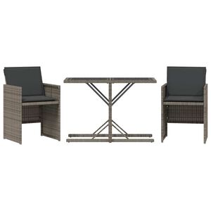 vidaXL 3-dijelni bistro set od poliratana s jastucima sivi