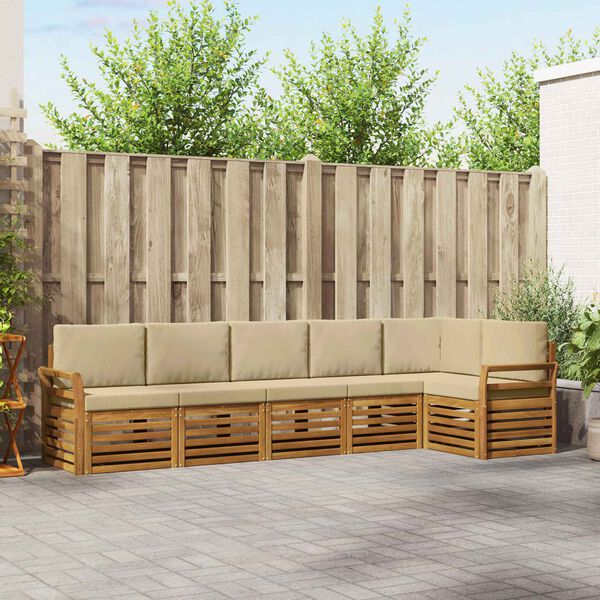 vidaXL Setovi sofa s jastukom 6 pcs Prirodna i bež Čvrsto drvo akacije