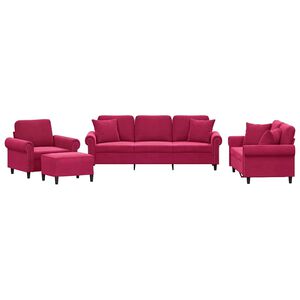 vidaXL 4-dijelni set sofa s jastucima crvena boja vina bar&scaron;unasti