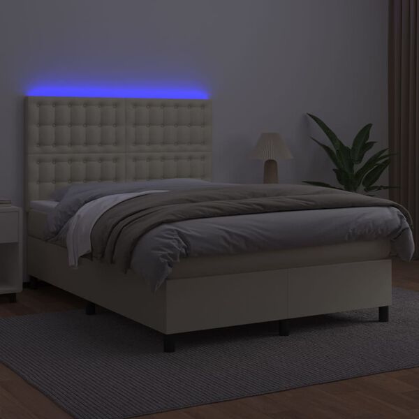 vidaXL Krevet box spring s madracem LED krem 140x190cm od umjetne kože