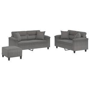 vidaXL 3-dijelni set sofa s jastucima tamnosivi od mikrovlakana