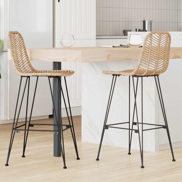 vidaXL Barski stolac 2 pcs Prirodna 44,5 x 53 x 111 cm Ratan i čelik