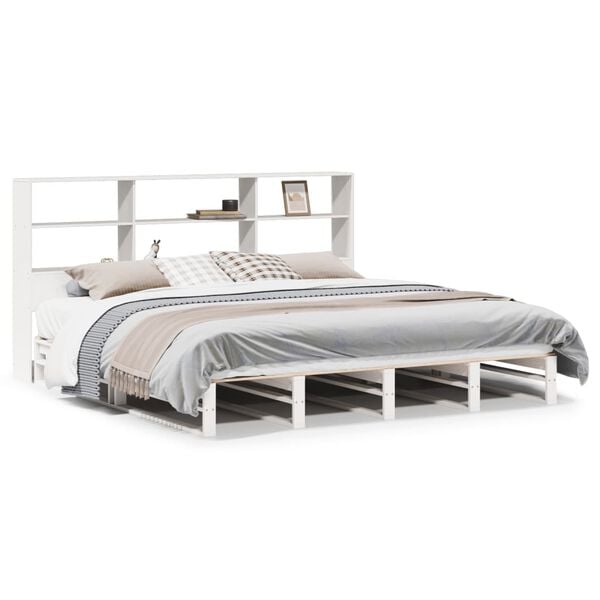 vidaXL Krevet s regalom za knjige bez madraca bijeli 180x200cm od drva