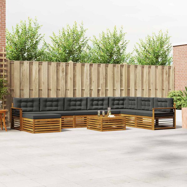 vidaXL Setovi sofa 9 pcs Prirodna i antracit Čvrsto drvo akacije