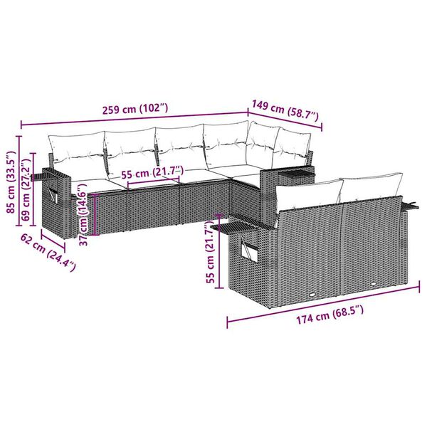 vidaXL 7-dijelni set vrtnih sofa svjetlosivi od poliratana