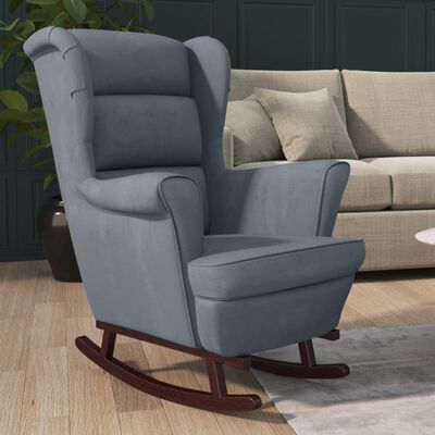 vidaXL Fotelja za ljuljanje s drvenim nogama tamnosiva baršunasta