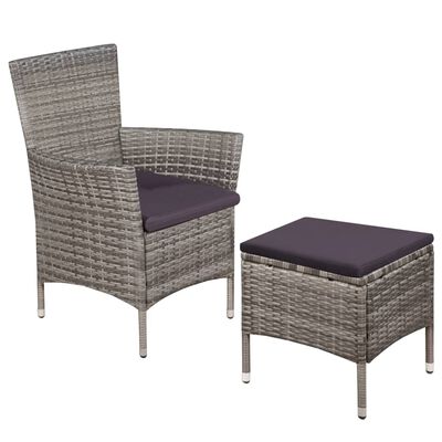 vidaXL Vrtna stolica i tabure od poliratana s jastucima sivi