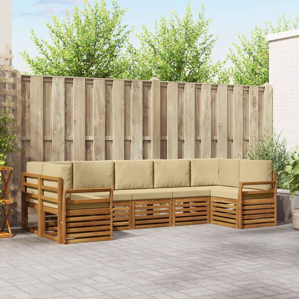 vidaXL Setovi sofa s jastukom 7 pcs Prirodna i bež Čvrsto drvo akacije