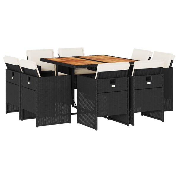 vidaXL 9-dijelni vrtni blagovaonski set s jastucima crni od poliratana