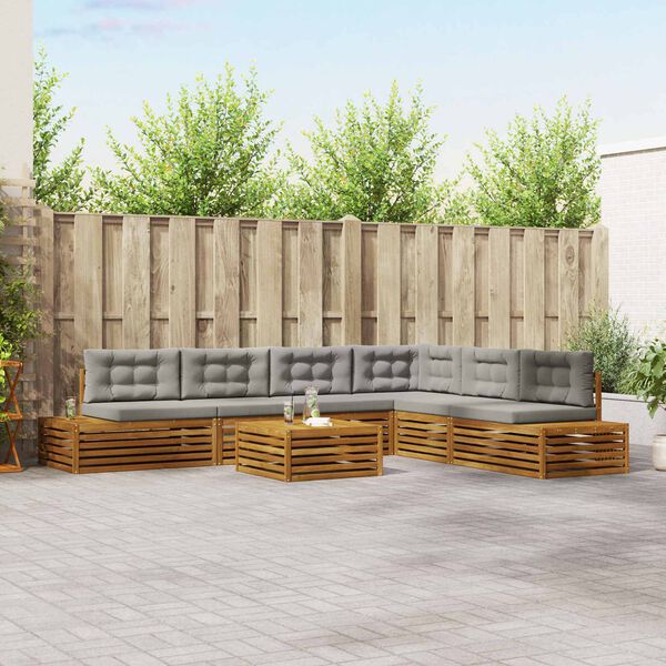 vidaXL Set vanjskih sofa s jastukom 7 Komad Prirodna i svijetlo siva