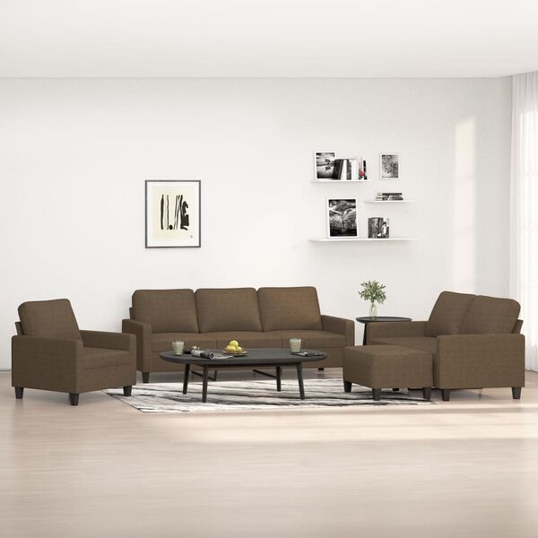 vidaXL 4-dijelni set sofa s jastucima smeđi od tkanine