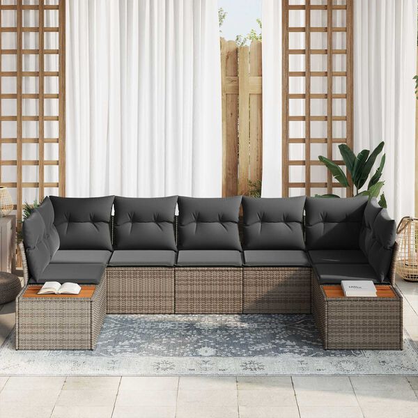 vidaXL Sjedeća garnitura za vrt s jastukom 7 pcs Siva poliratan