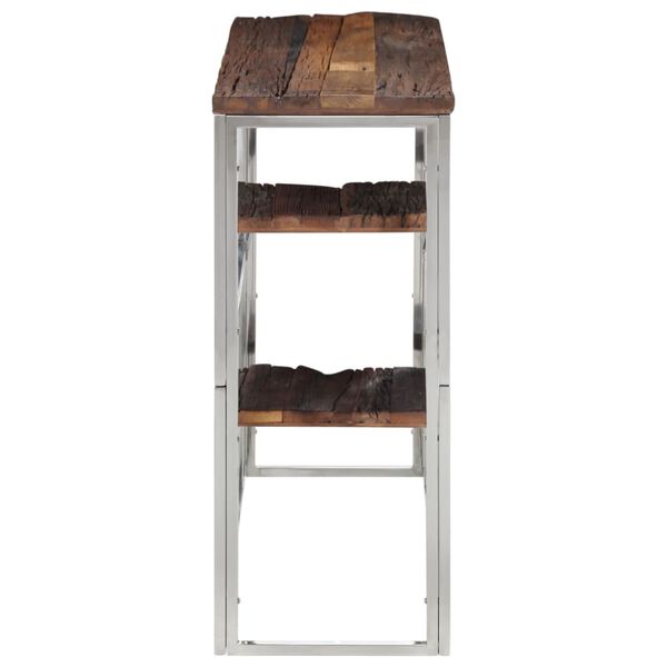 vidaXL Konzolni stol srebrni od nehrđajućeg čelika i drva za pragove