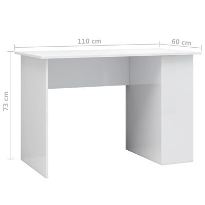 vidaXL Radni stol visoki sjaj bijeli 110 x 60 x 73 cm od iverice