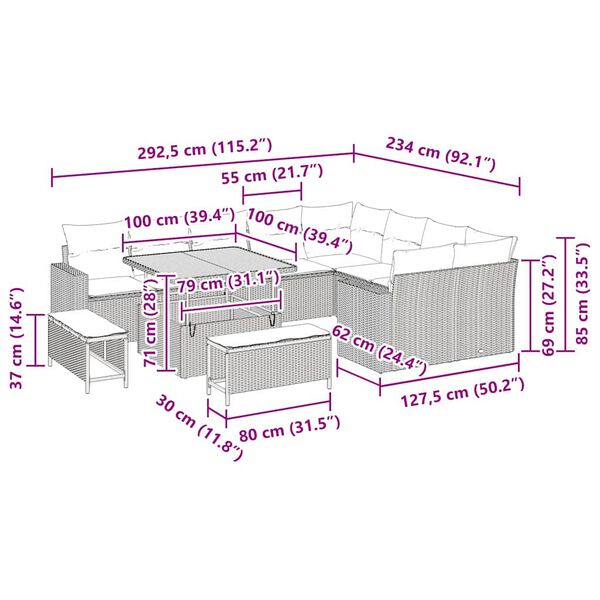 vidaXL Sjedeća garnitura za vrt s jastukom 13 pcs Crna poliratan