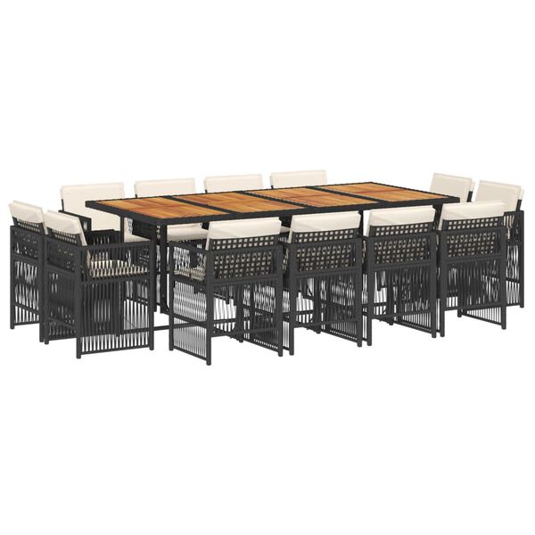 vidaXL 13-dijelni vrtni blagovaonski set s jastucima poliratan crni