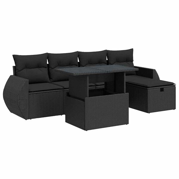 vidaXL 6-dijelni set vrtnih sofa s jastucima crni od poliratana