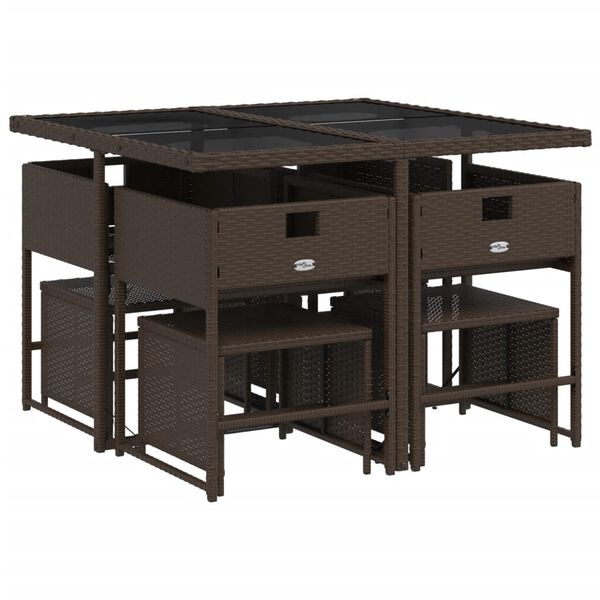 vidaXL 9-dijelni vrtni blagovaonski set s jastucima poliratan smeđi