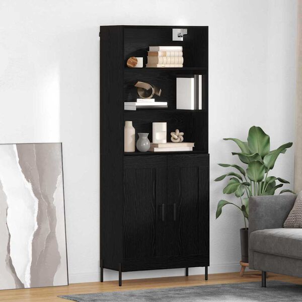 vidaXL Highboard Crni hrast 69,5 x 34 x 180 cm Konstruirano drvo