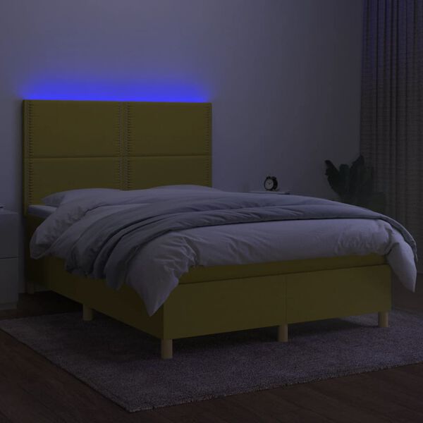 vidaXL Krevet box spring s madracem LED zeleni 140x200 cm od tkanine