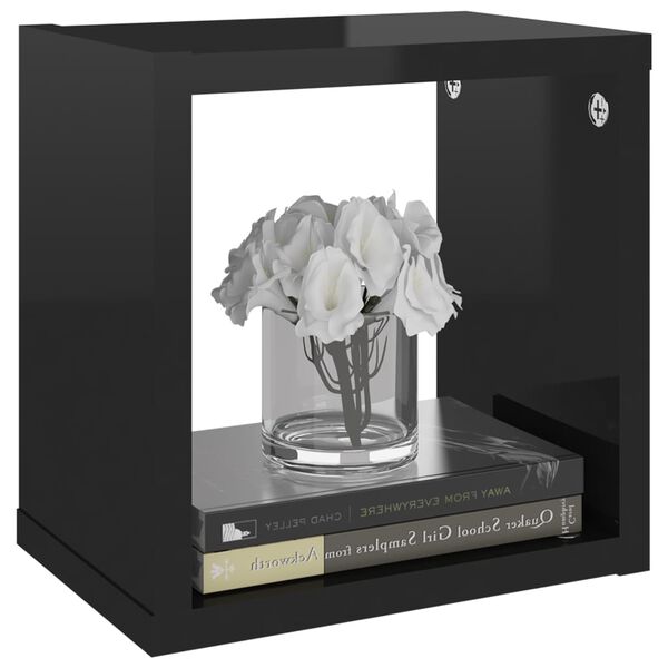 vidaXL Kockaste zidne police 6 kom visoki sjaj crne 22 x 15 x 22 cm